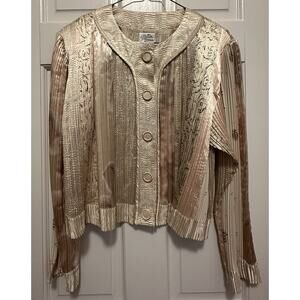 Vintage 90s Jeanne Marc Crinkle Blouse Jacket Beige USA S